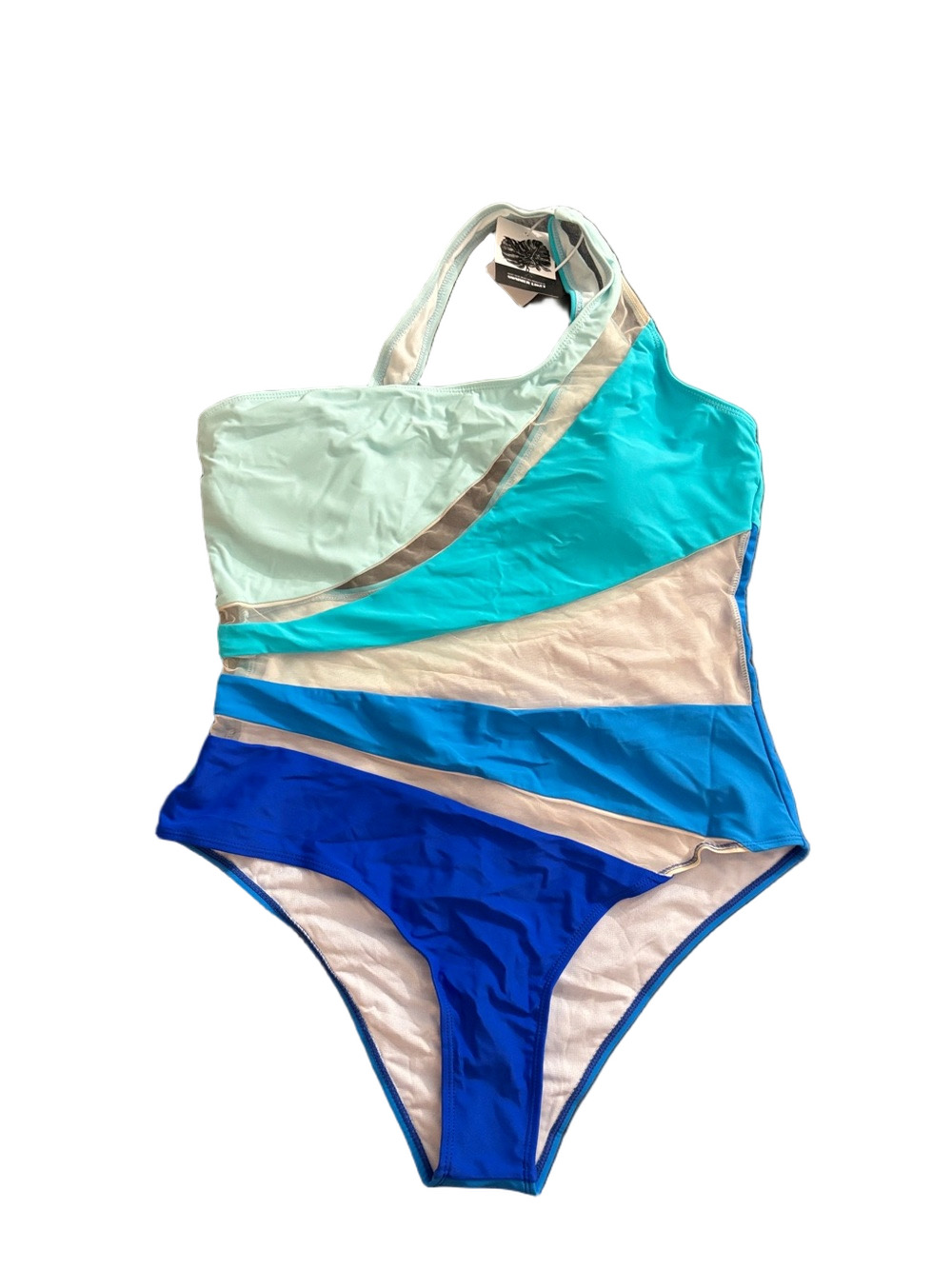 Surfing One Shoulder Mesh Colorblock One Piece Swimsuit XL NWT